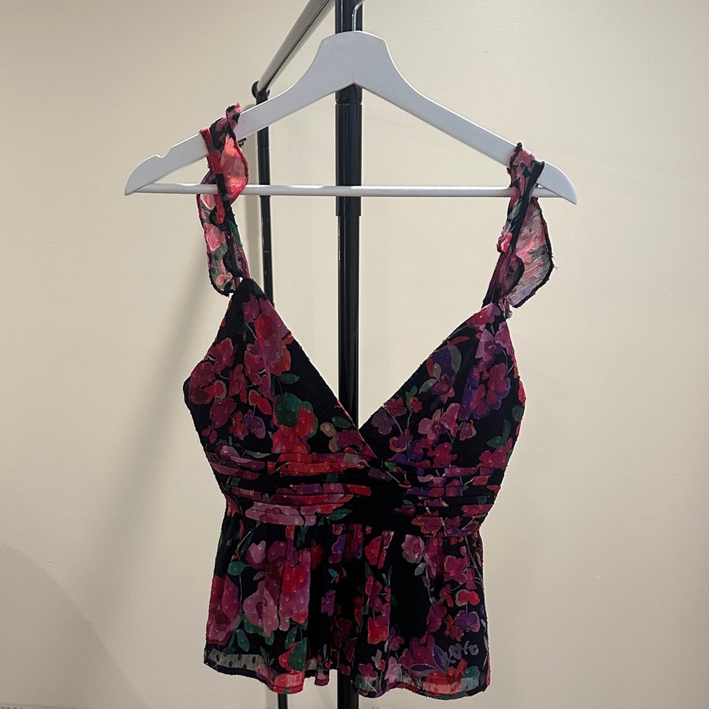 Line & Dot Black Floral Sleeveless Blouse